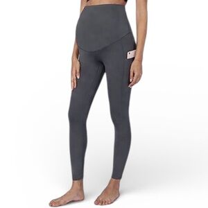POSHDIVA maternity dark gray high rise over-the-belly pocket leggings medium
